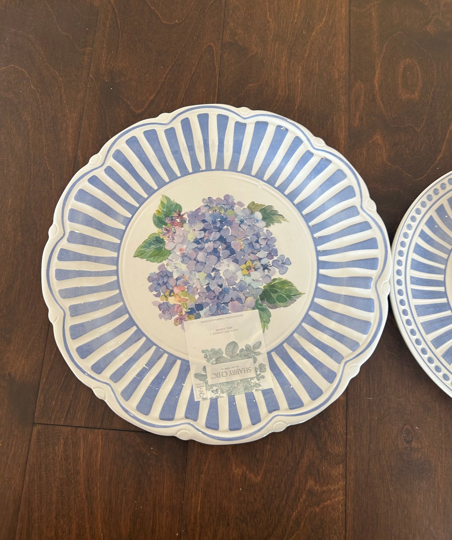 Shabby Chic 8 Pc Melamine Dinnerware Set Hydrangeas Striped Floral New