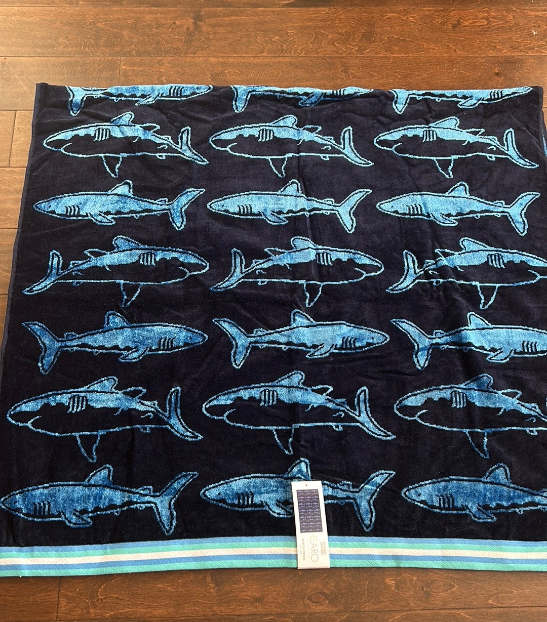 Caro Beach Towel Blue White New Cotton 36”x68” Whales Fishes