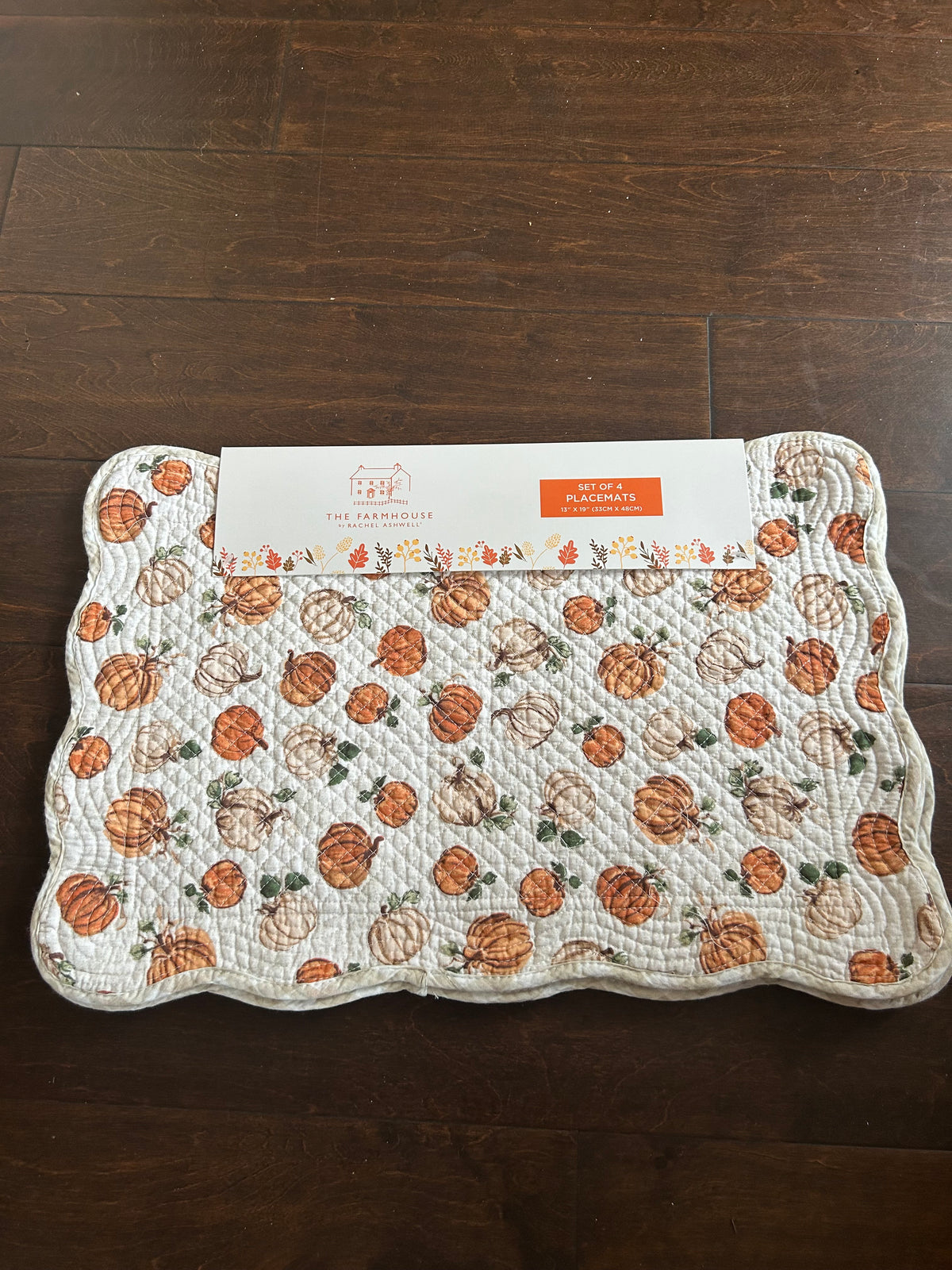 Rachel Ashwell Quilted Placemats set Of 4 New Fall Autumn Pumpkins Plaid
