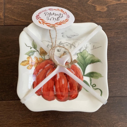 MAXCERA Set Of 4 Pumpkin Fall Thanksgiving Dessert Appetizer Plates