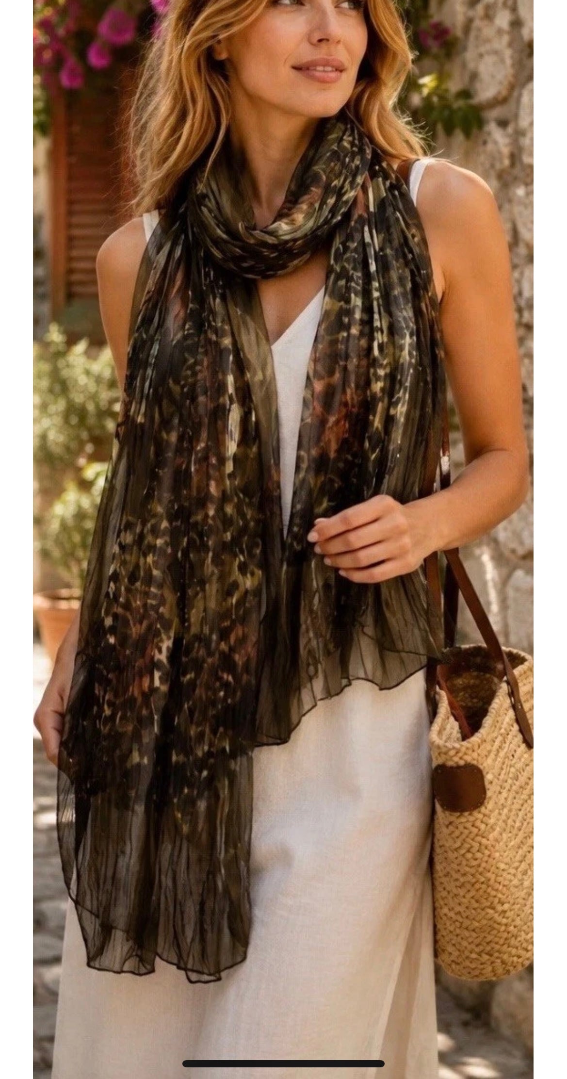 New Womens Pleated Animal Print Scarf MultiColor 5000-3100