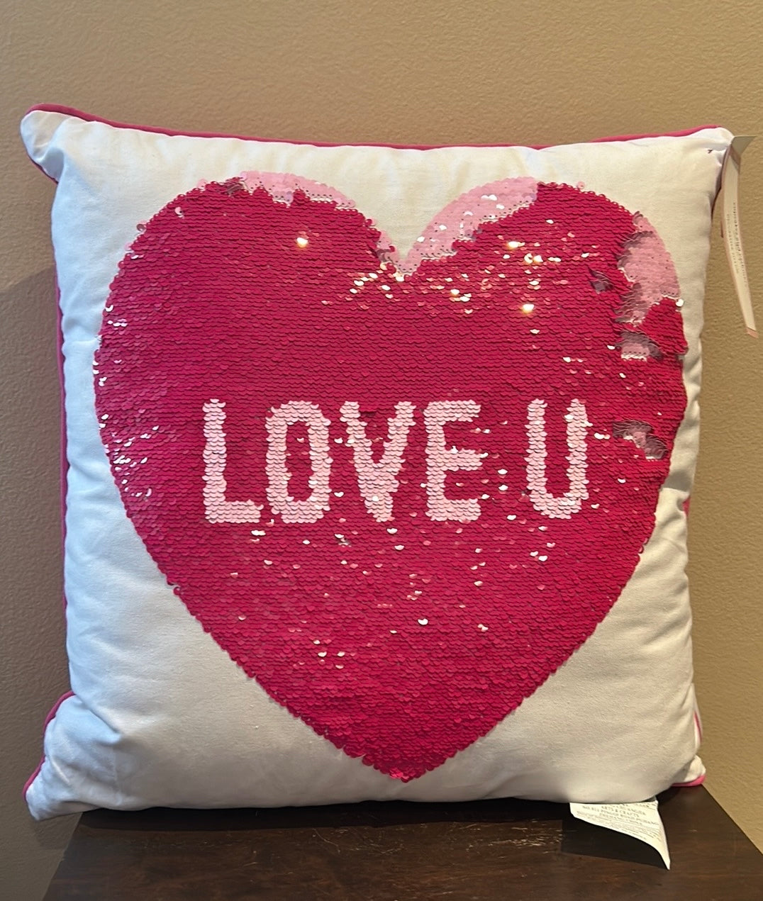 Cupcakes and Cashmere Flip Sequin Conversation Hearts Valentine Pillow New Love