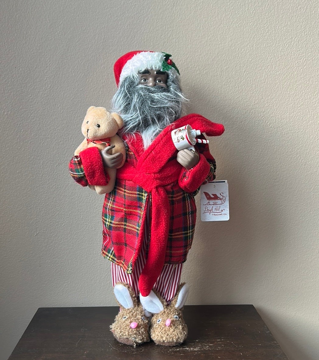 African American Santa Claus Wearing Pajamas Robe New Christmas 18”