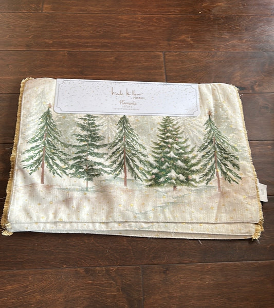 Nicole Miller Placemats set Of 4 Christmas Evergreen Trees New