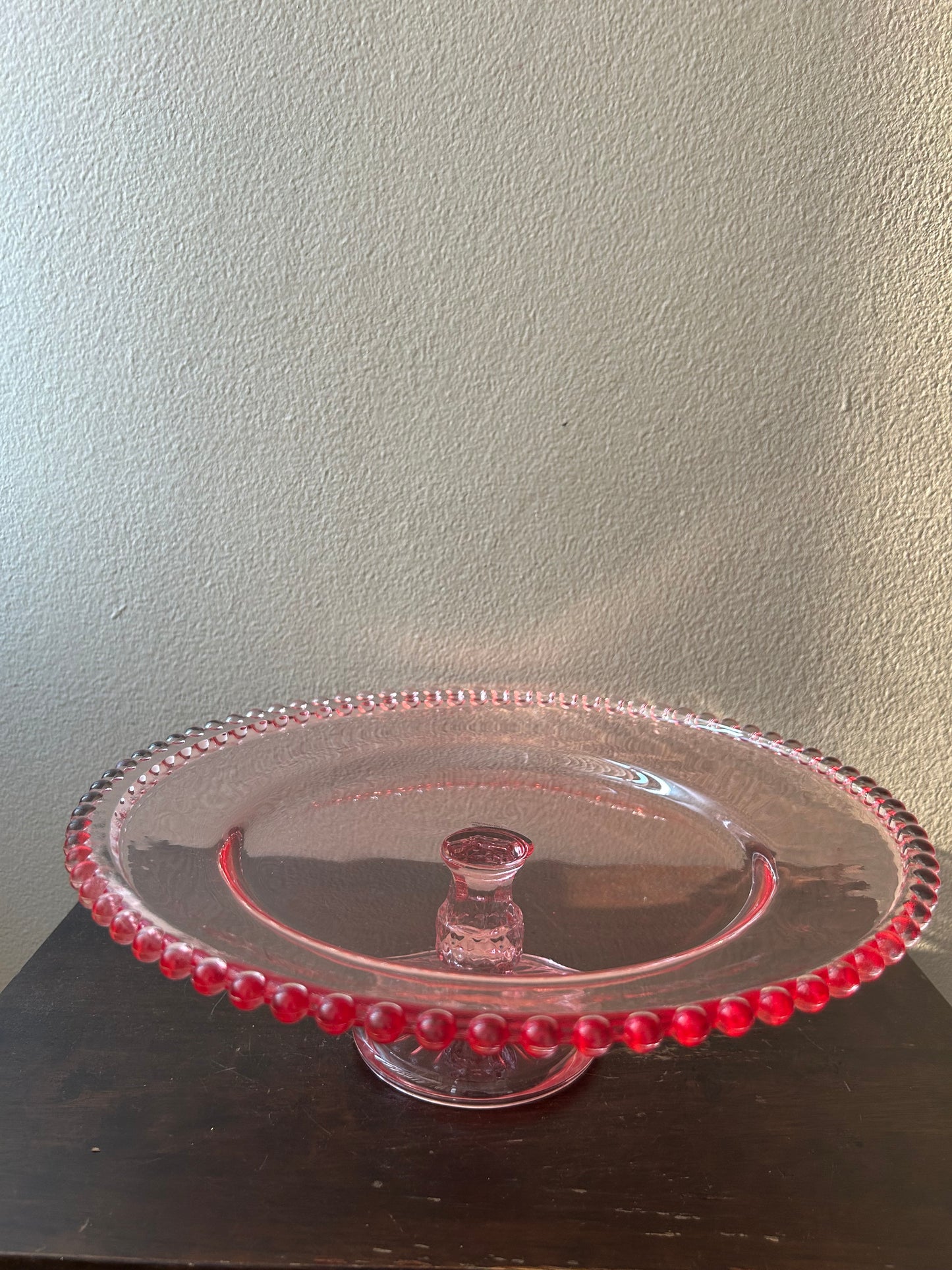 New Pink Hobnail Glass Cake Stand Outer Diam 12”