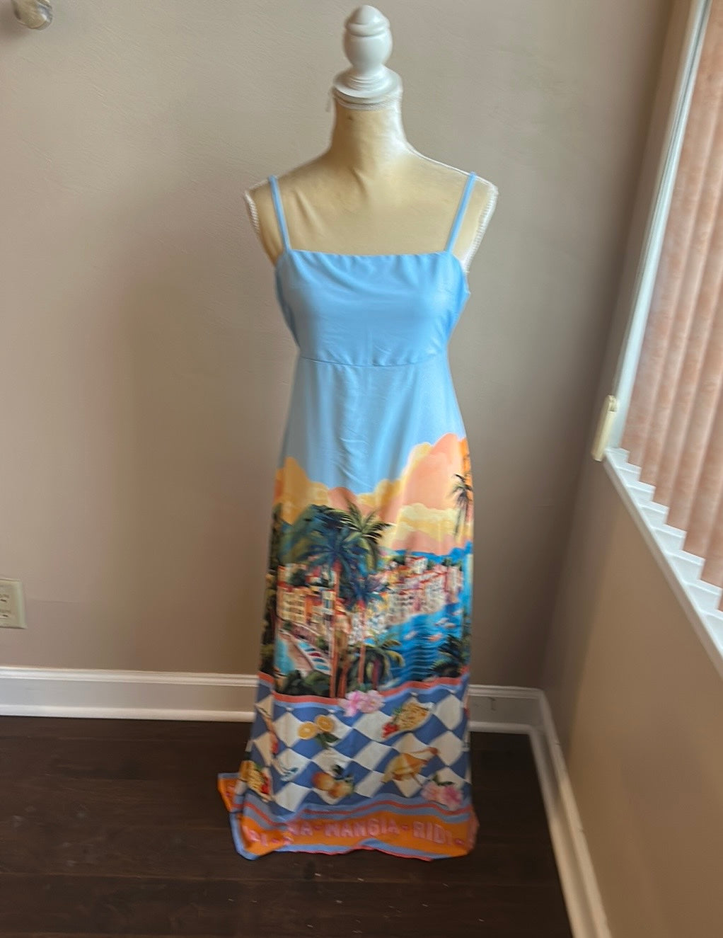 Paper Heart Womens Summer  Dress Sz S Fruits Palm Trees New Tropical Beach Boats