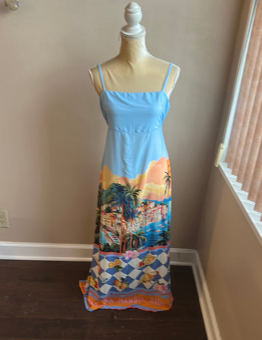 Paper Heart Womens Summer  Dress Sz S Fruits Palm Trees New Tropical Beach Boats