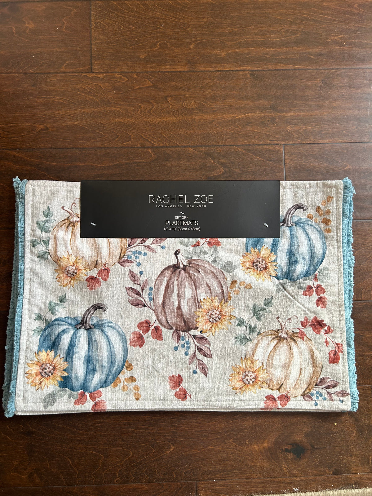 Rachel Zoe Fall Pumpkin Fall Leaves  Sunflowers 4 Placemats Thanksgiving New