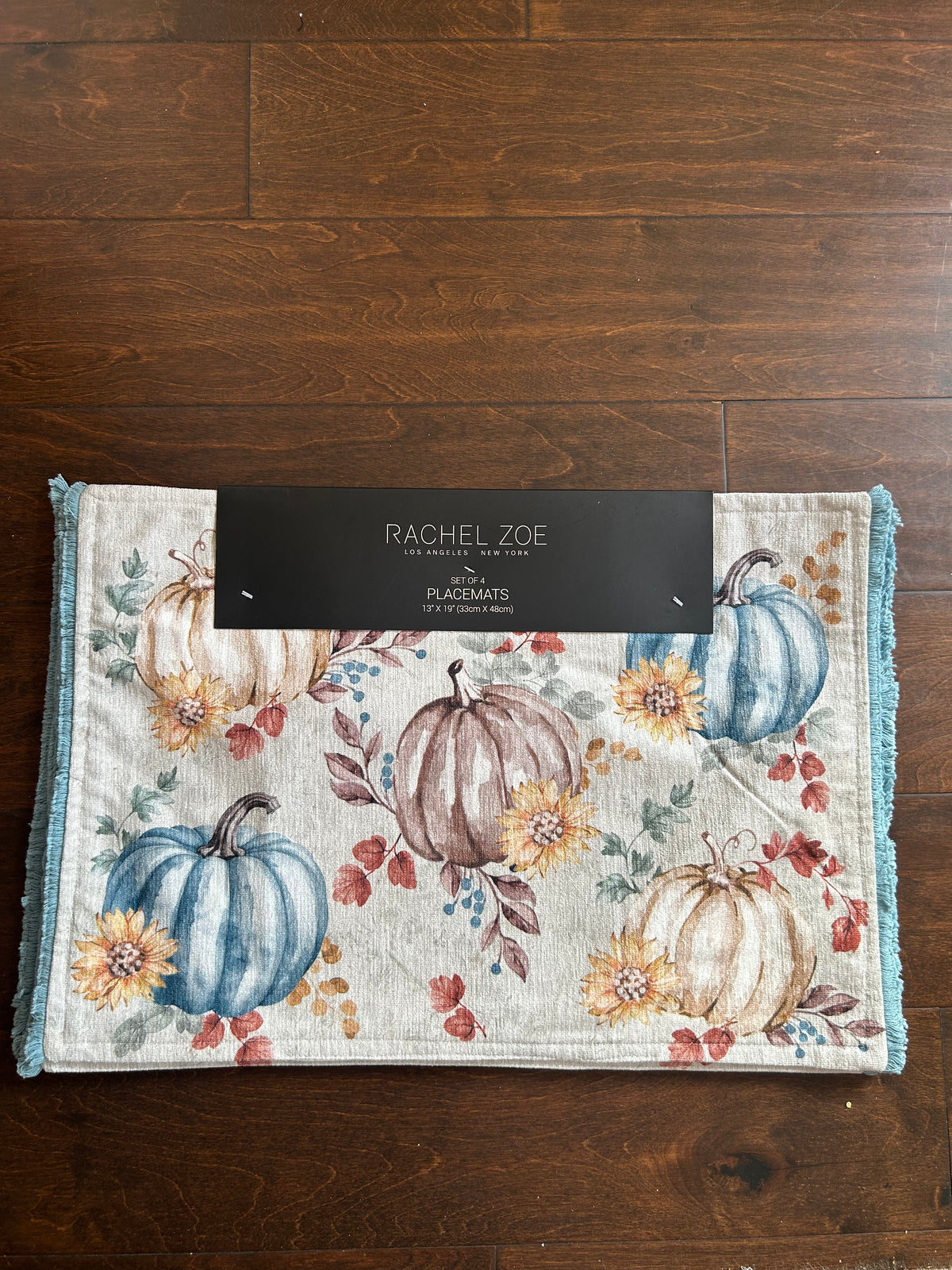 Rachel Zoe Fall Pumpkin Fall Leaves  Sunflowers 4 Placemats Thanksgiving New