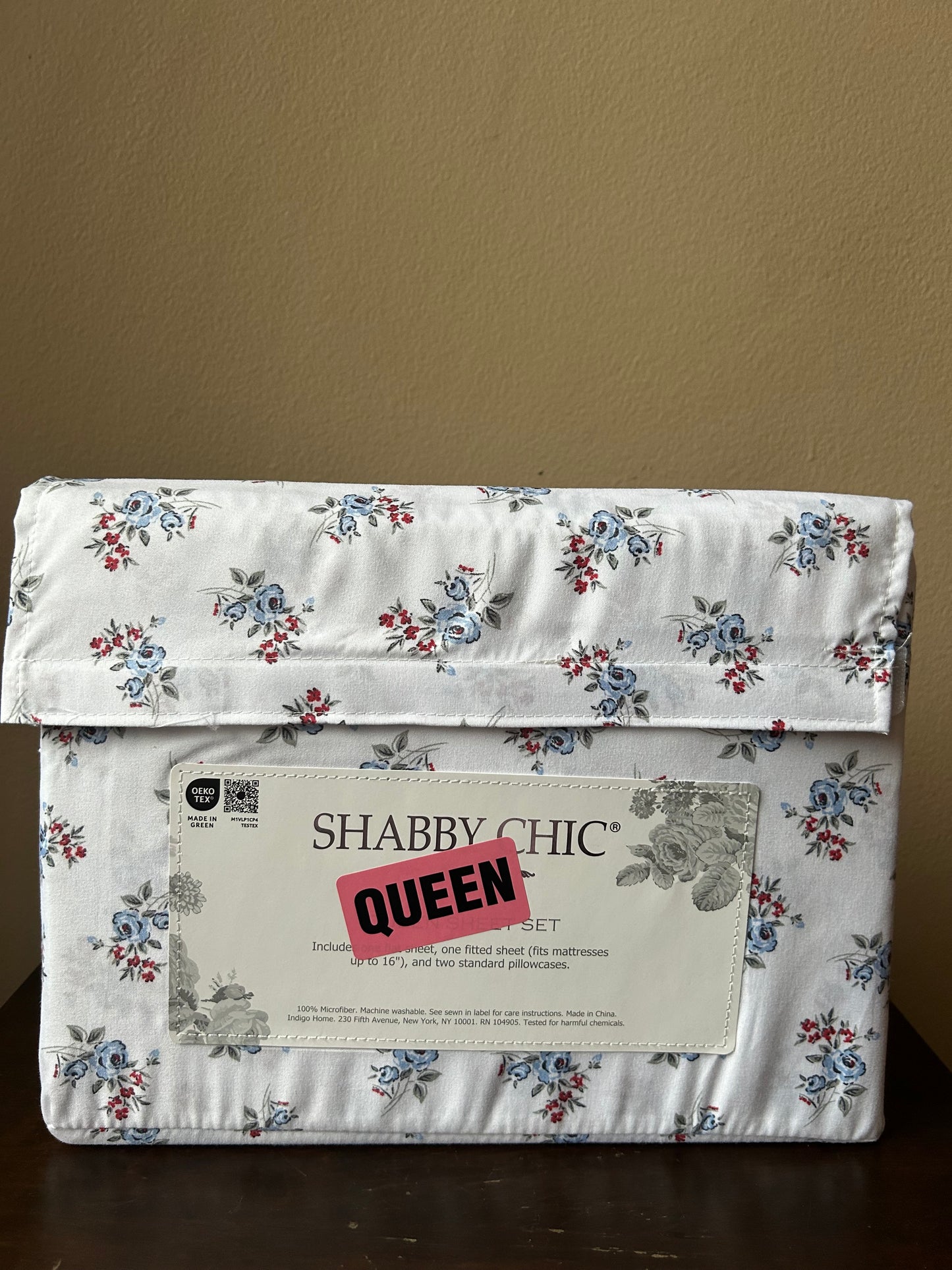 Shabby Chic Queen Sheet Set Floral Americana Microfiber New 4 Pc