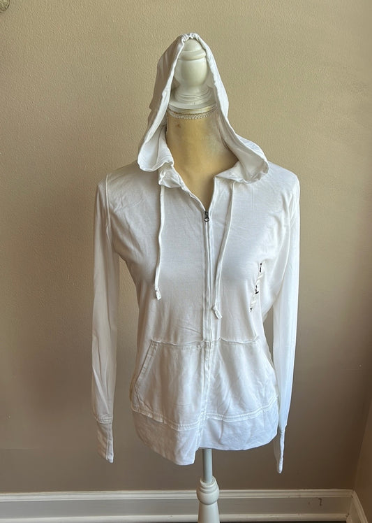 Anchorblue Womens New Sweatshirt Hooded Full Zip White Sz L Cotton blend ST1925