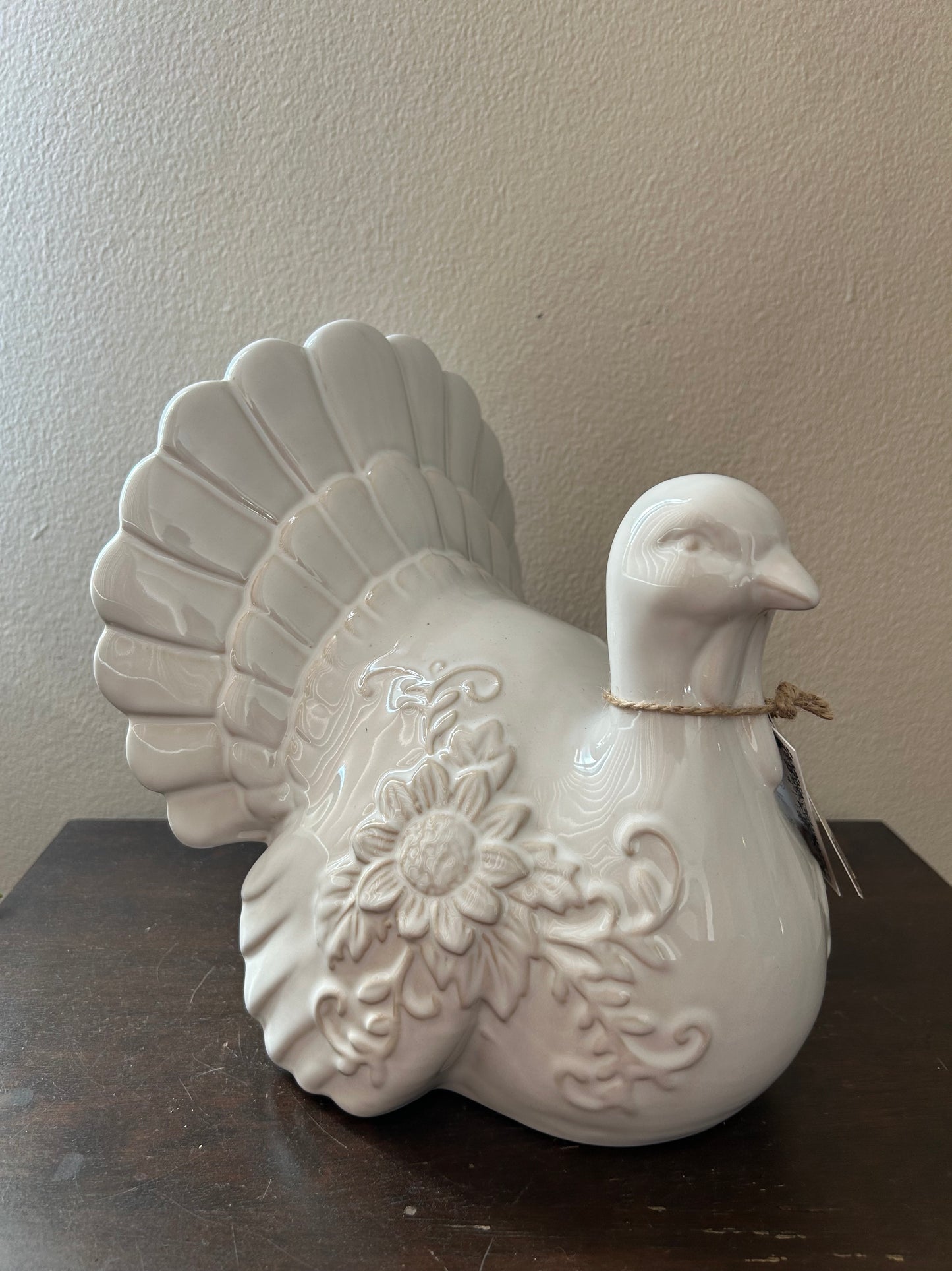 Fox + Feather New Turkey Figurine Large Ceramic Off White