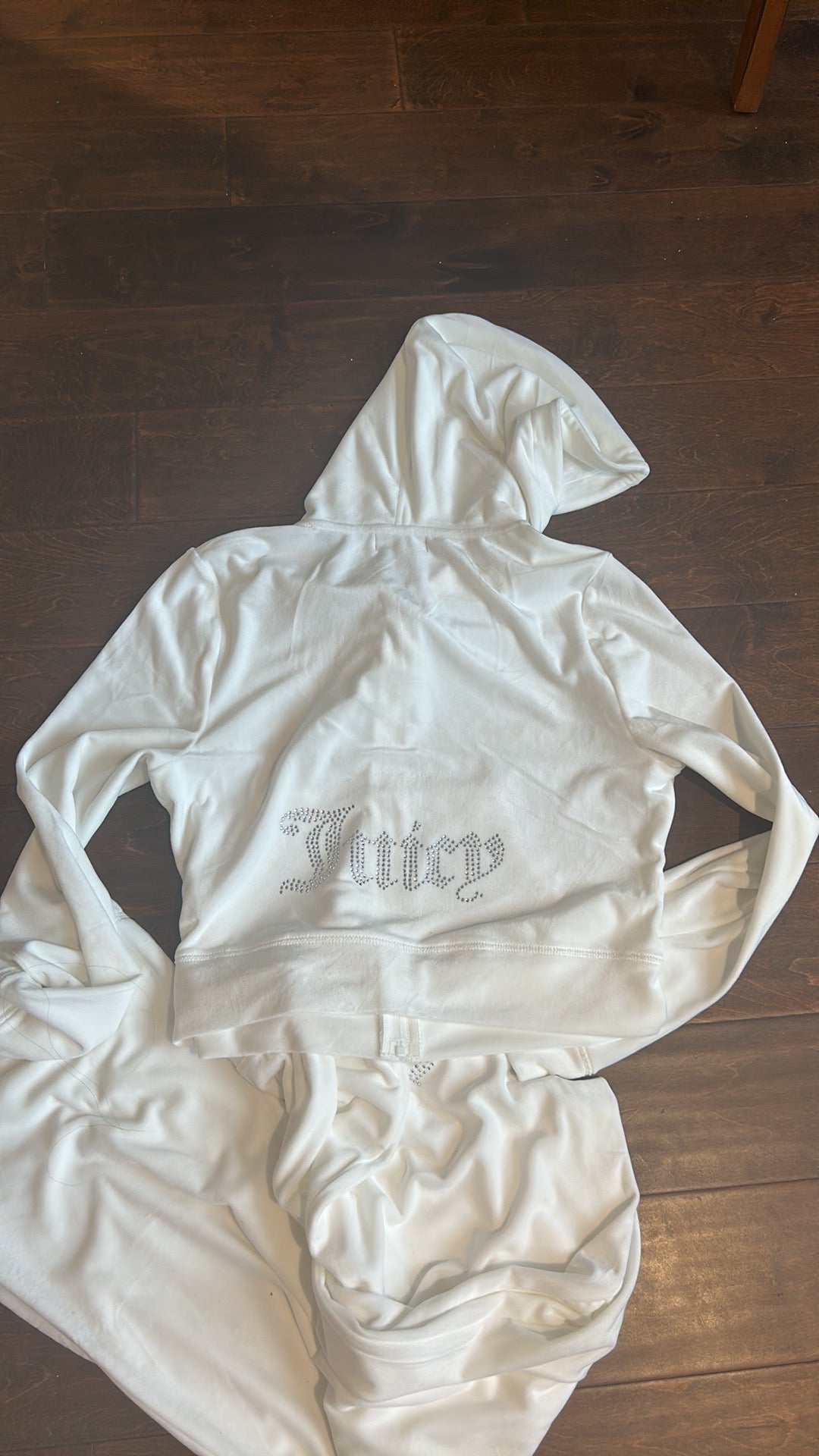NWT JUICY COUTURE Velour Bling Tracksuit Hoodie/Pants Off White Sz L