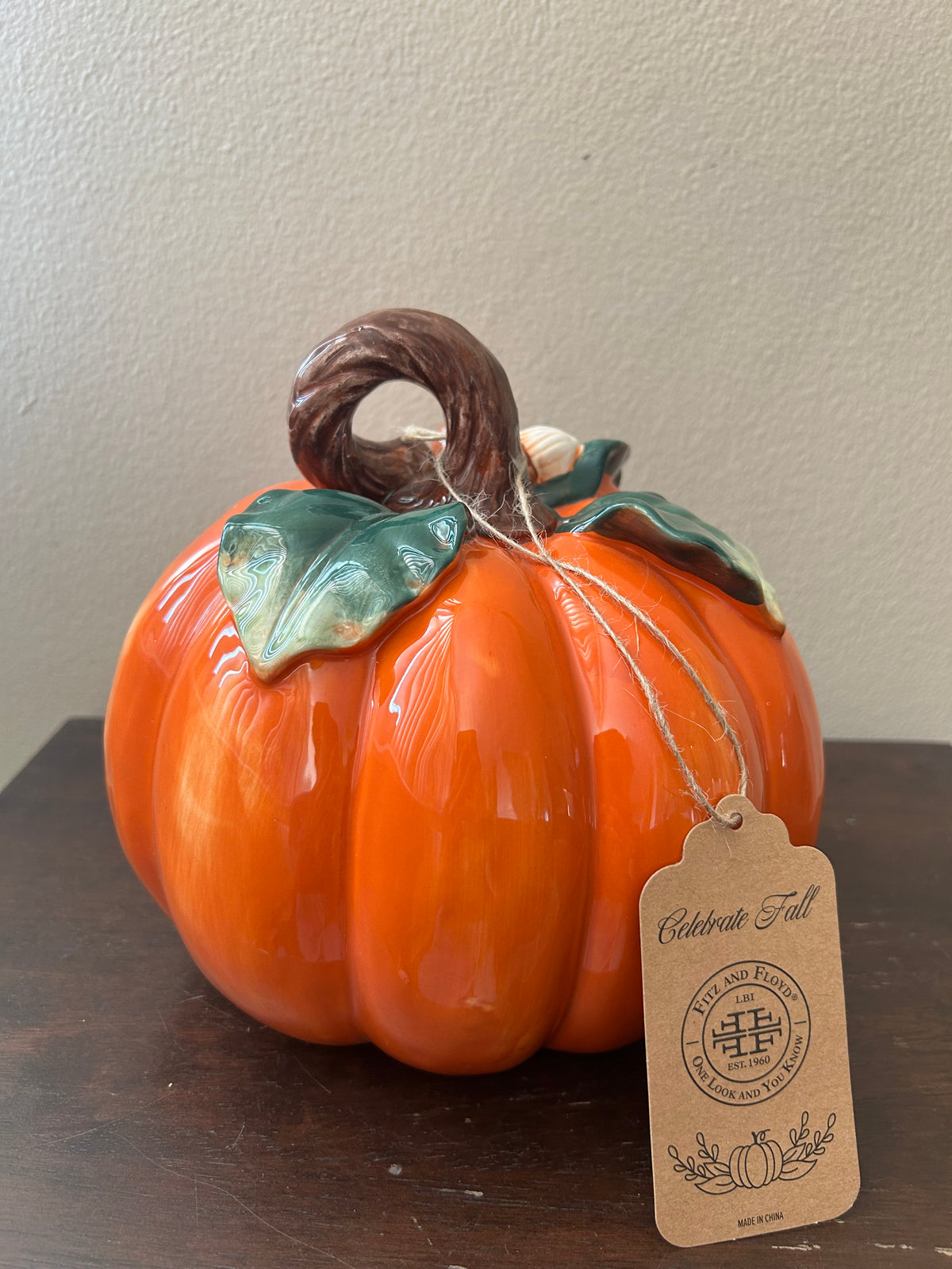 Fitz & Floyd Ceramic Pumpkin Orange Acorn New Thanksgiving Decor