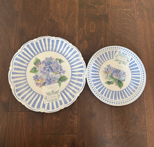 Shabby Chic 8 Pc Melamine Dinnerware Set Hydrangeas Striped Floral New