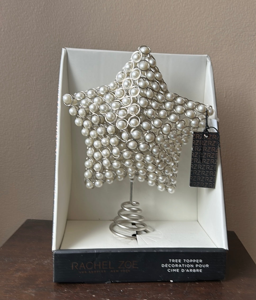 Rachel Zoe Star Faux Pearls Christmas Tree Topper 12” x 9" New Silver White