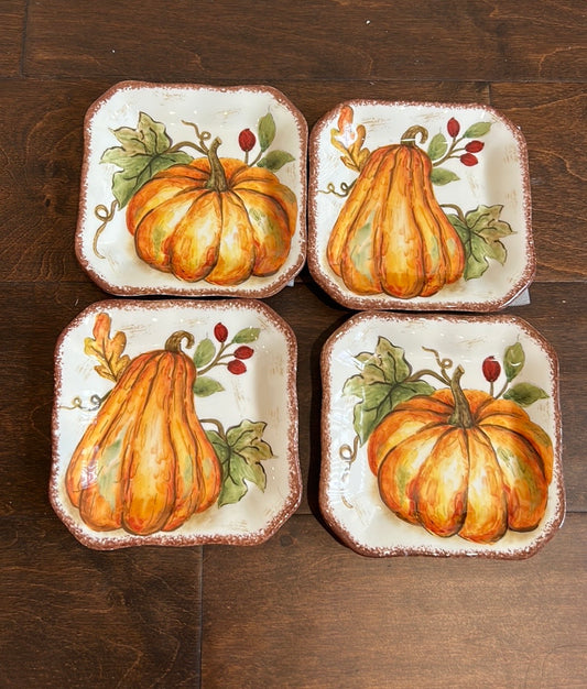 MAXCERA Set 4 Pumpkin GIVE THANKS Thanksgiving Dessert Appetizer Plates