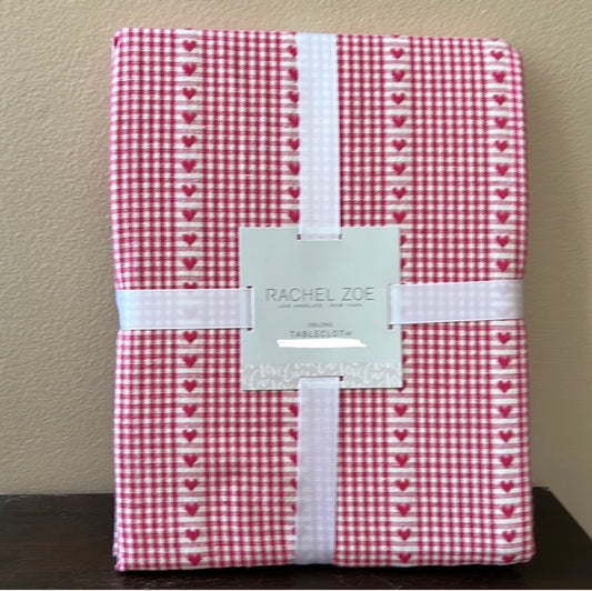 Rachel Zoe Valentines Day Pink White Hearts Plaid Tablecloth 60” Round Love