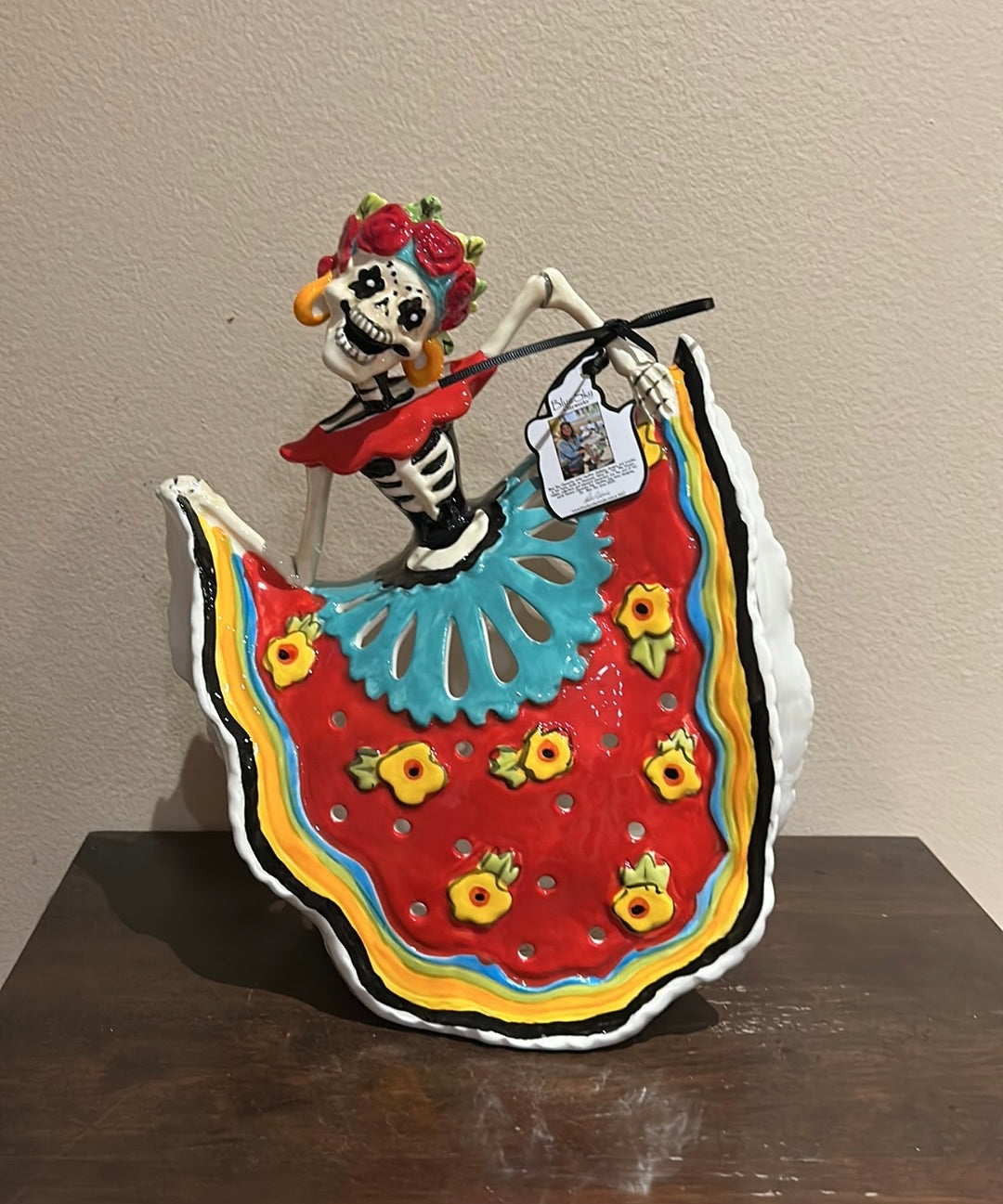 Blue Sky Dia De Los Muertos Flamenco Dancer Tea Light Candle Holder Halloween