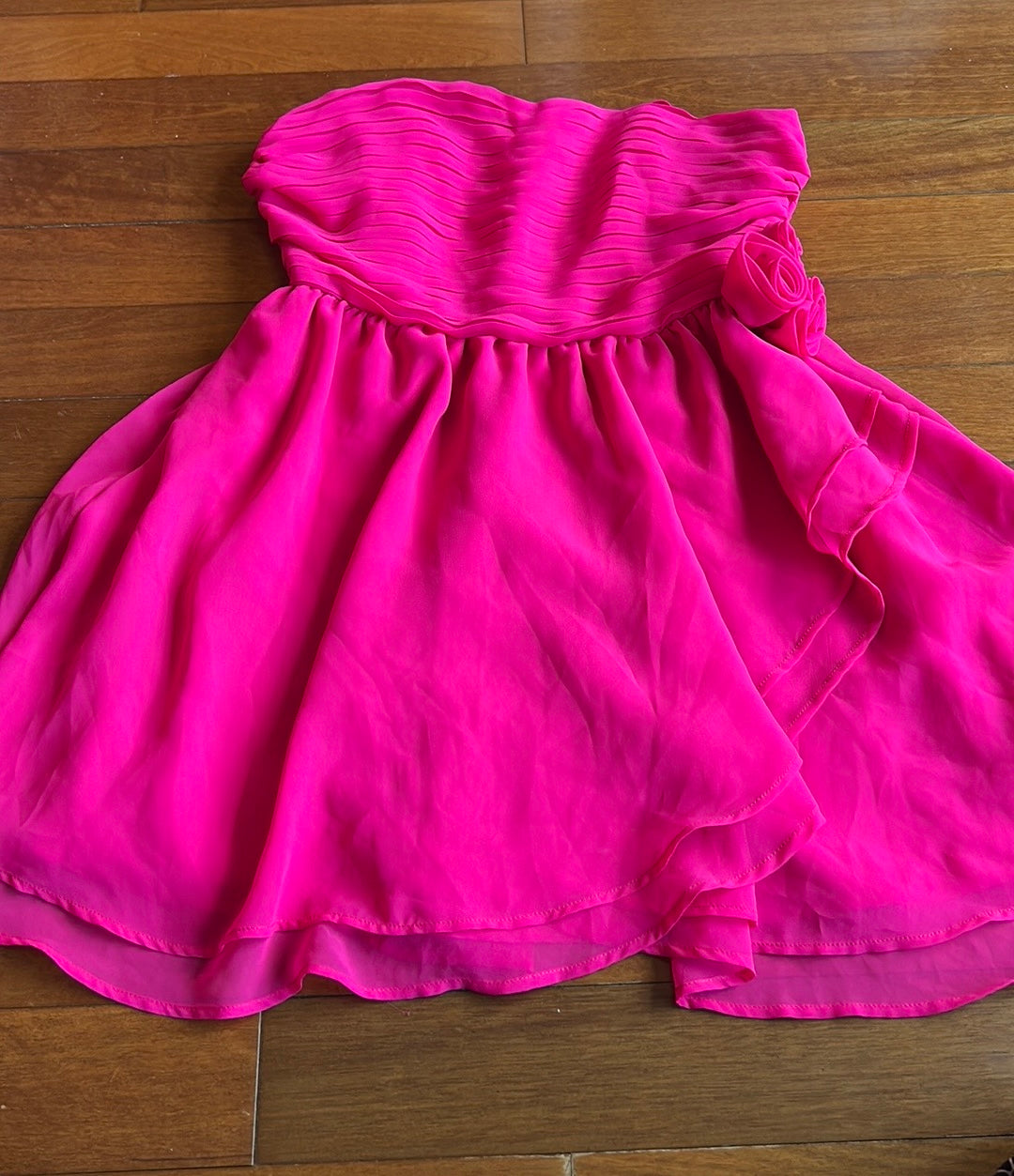 Forever 21 Women’s Strapless Dress Sz M Pleated Mini Formal ST2225 Pink