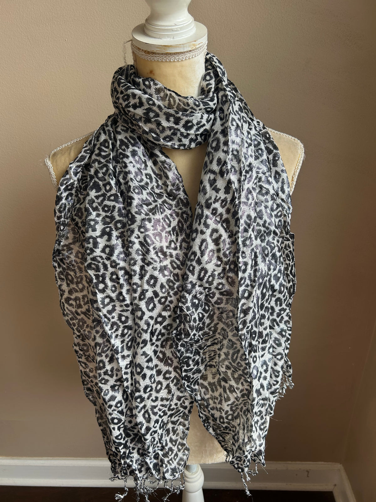 New Womens Metallic Shimmery  Animal Print Fringed Scarf MultiColor 5000-3100