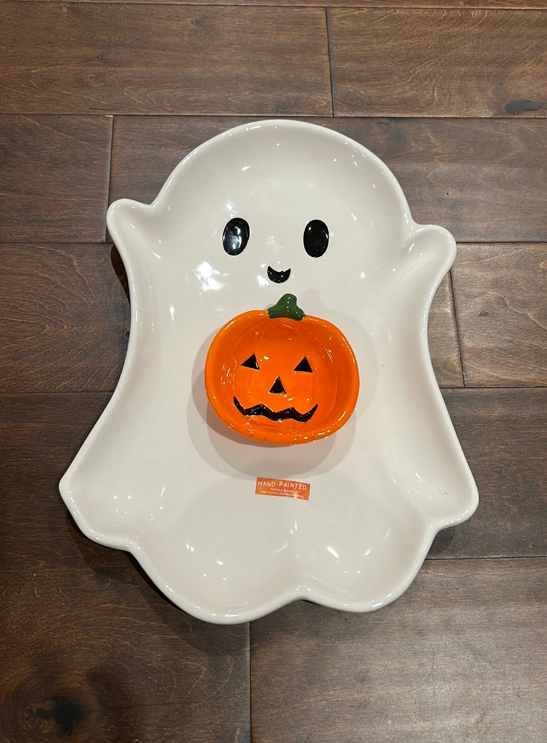 New Ceramic Ghost snd Pumpkin Chip & Dip Platter New Halloween