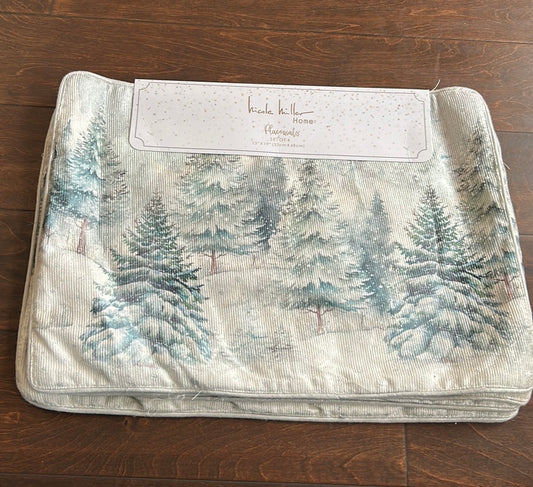 Nicole Miller Placemats set Of 4 Christmas Trees Shimmery Multicolor New