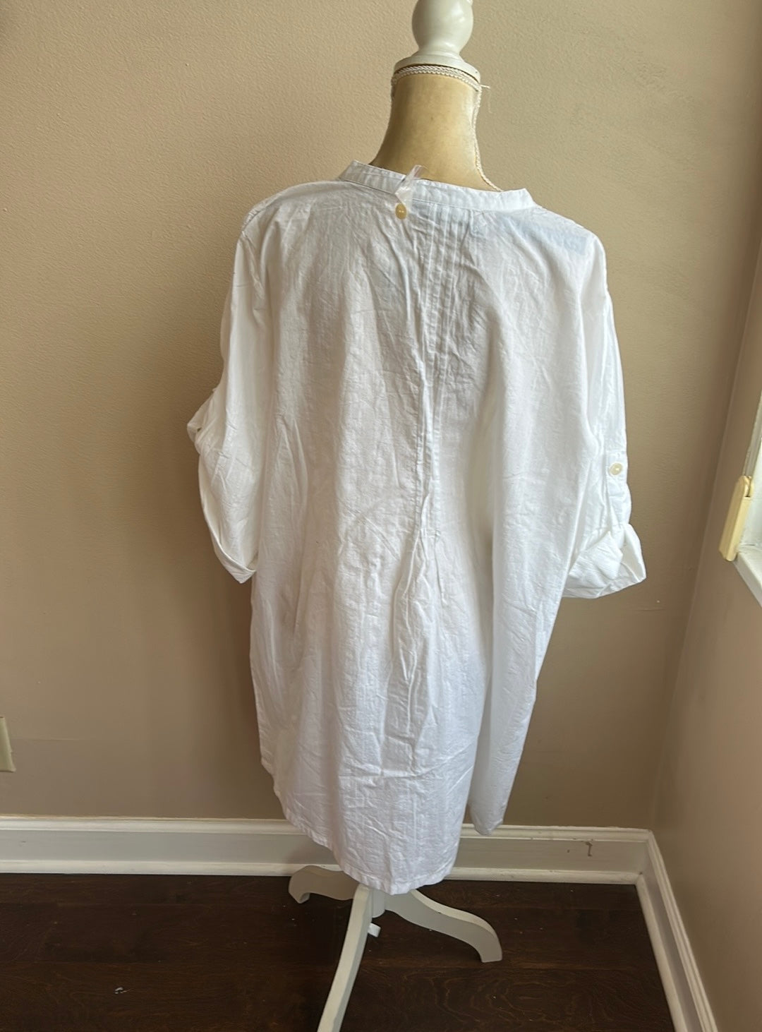 Club Z Collection Womens Tunic White Swim Cotton Cover up Sz 2X PinTucks