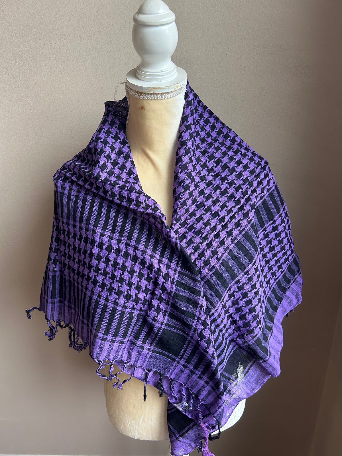 New Women’s Scarf Houndstooth Cotton Fringed 5000-3102