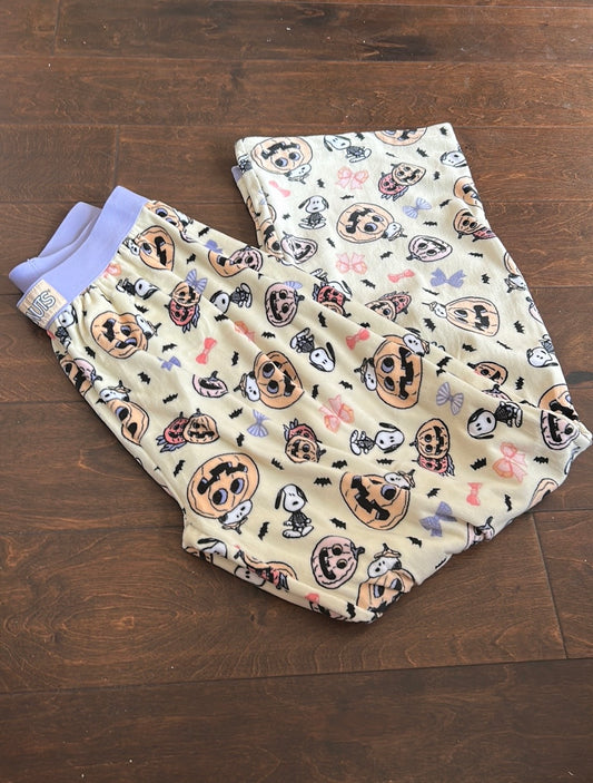 New Halloween Snoopy In Pumpkin Plush Pajama Pants Sz M Bows Bats