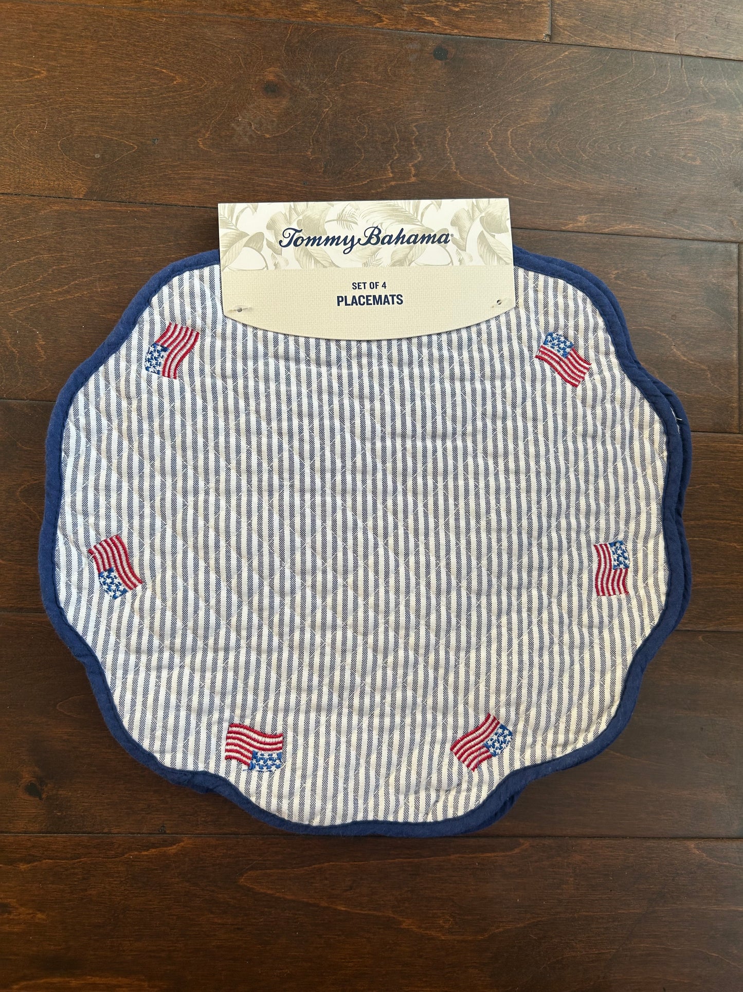 Tommy Bahama 4 Red White Blue  Placemats Quilted Americana Flag 4th July