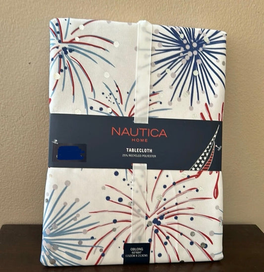 Nautica Tablecloth Americana Red White Blue 4th of July Fireworks