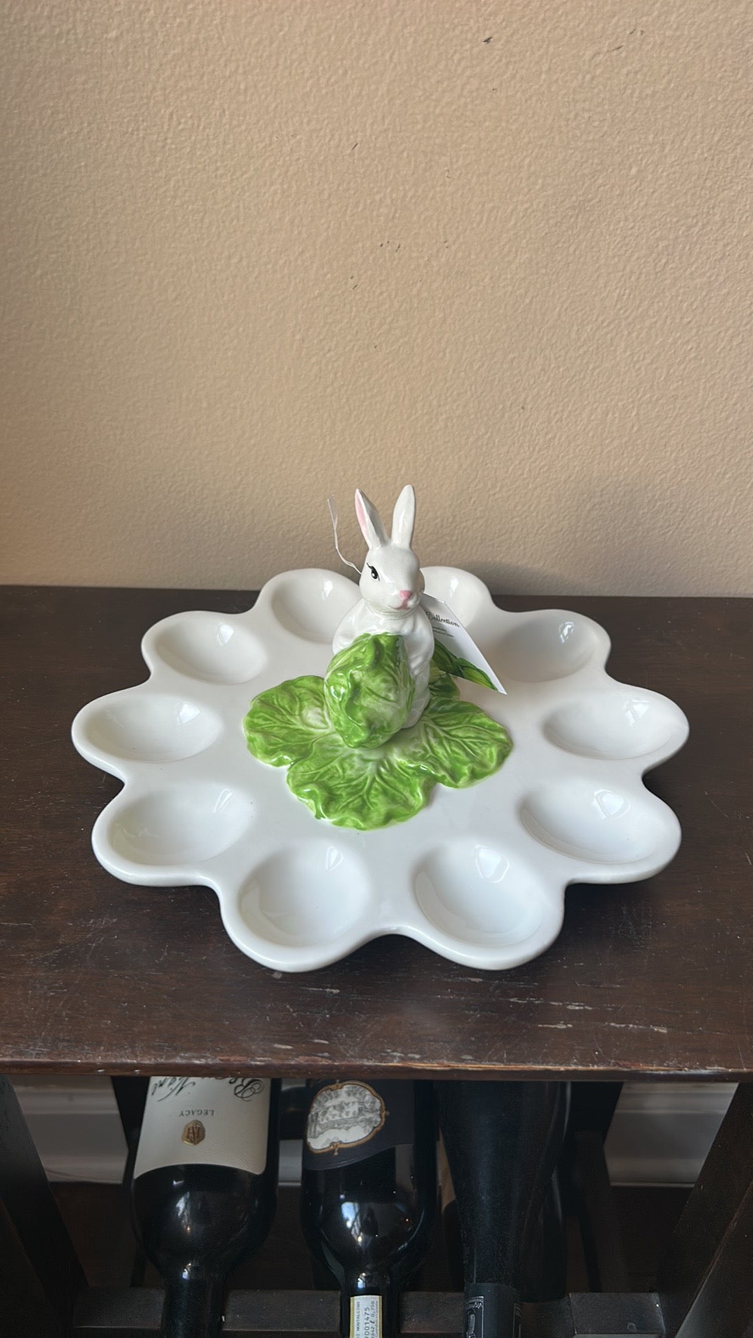 Corner Ruby Spring Easter Bunny Cabbage Ceramic Deviled Egg Serving Platter New