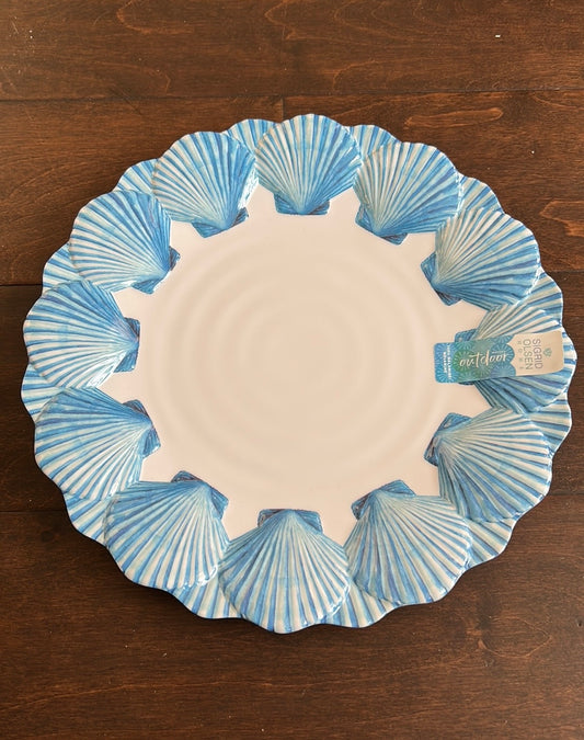 Sigrid Olsen Sea Shell White Blue Set of 6 11" Melamine Dinner Plates Oyster New