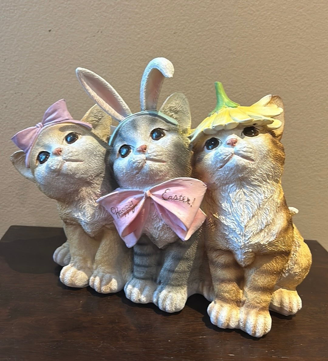 3 Cute Easter Cats Figurine Bunny Ears New Kitty