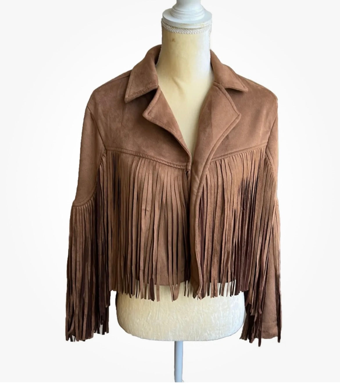 Sincerely Jules Womens Fringed Midwest style Jacket Sz XS New suede look Tan