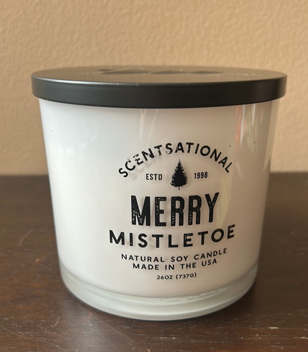 Scentsational Merry Mistletoe Candle Glass Jar 26oz Soy Wax Made In USA