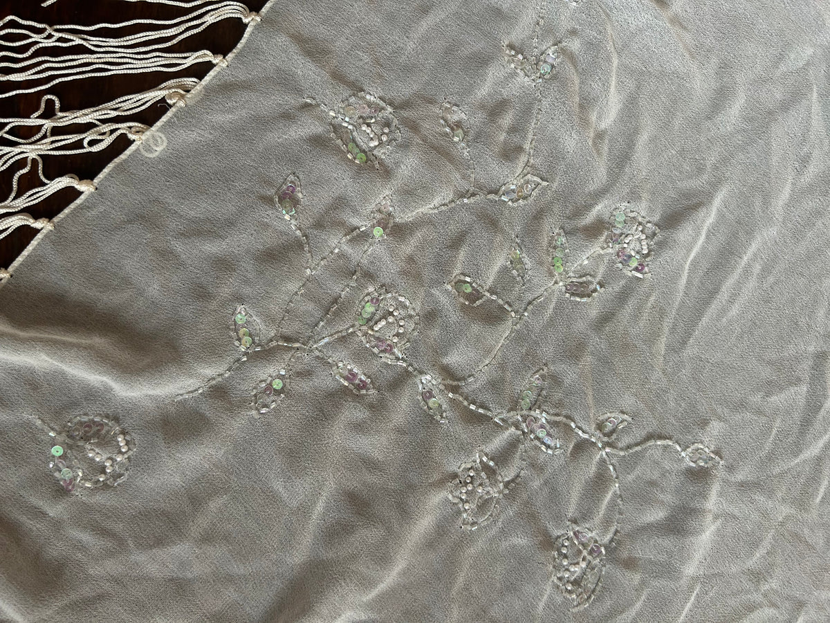 New Women’s Scarf Off White Embroidered Beaded Fringed 5002-3102