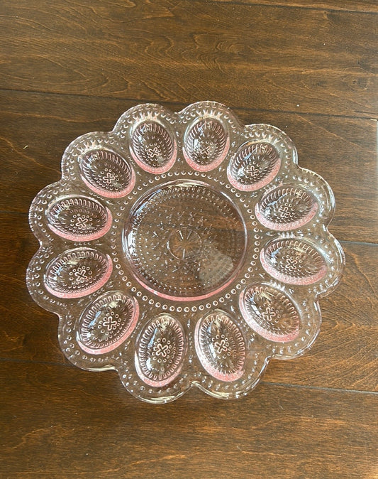 New Pink Glass Hobnail Deviled Egg Tray Fits 12 Eggs 10" Vintage Look Easter