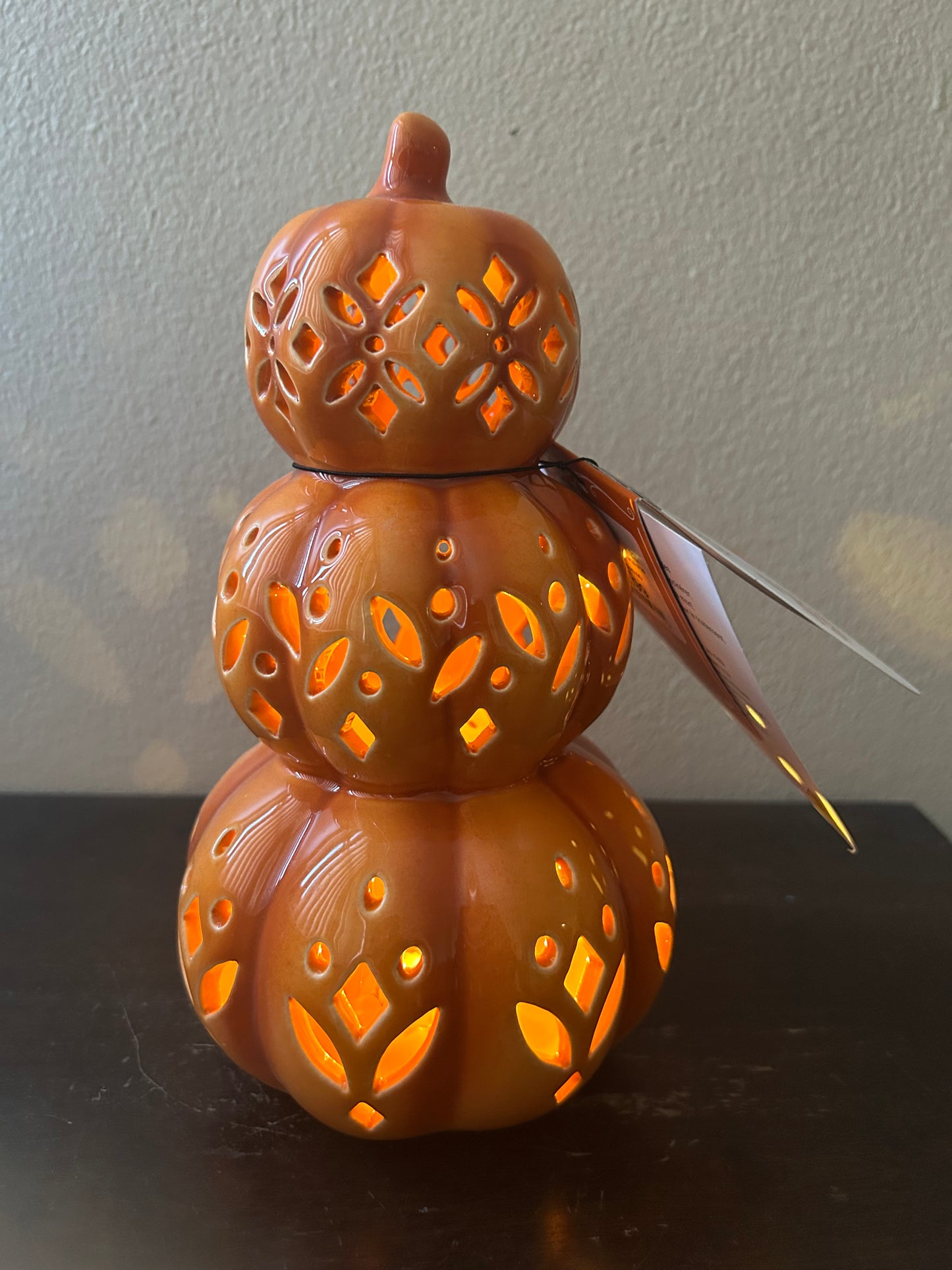 Martha Stewart Stacked Led Pumpkins New Orange Fall Decor Ceramic 9” Tall
