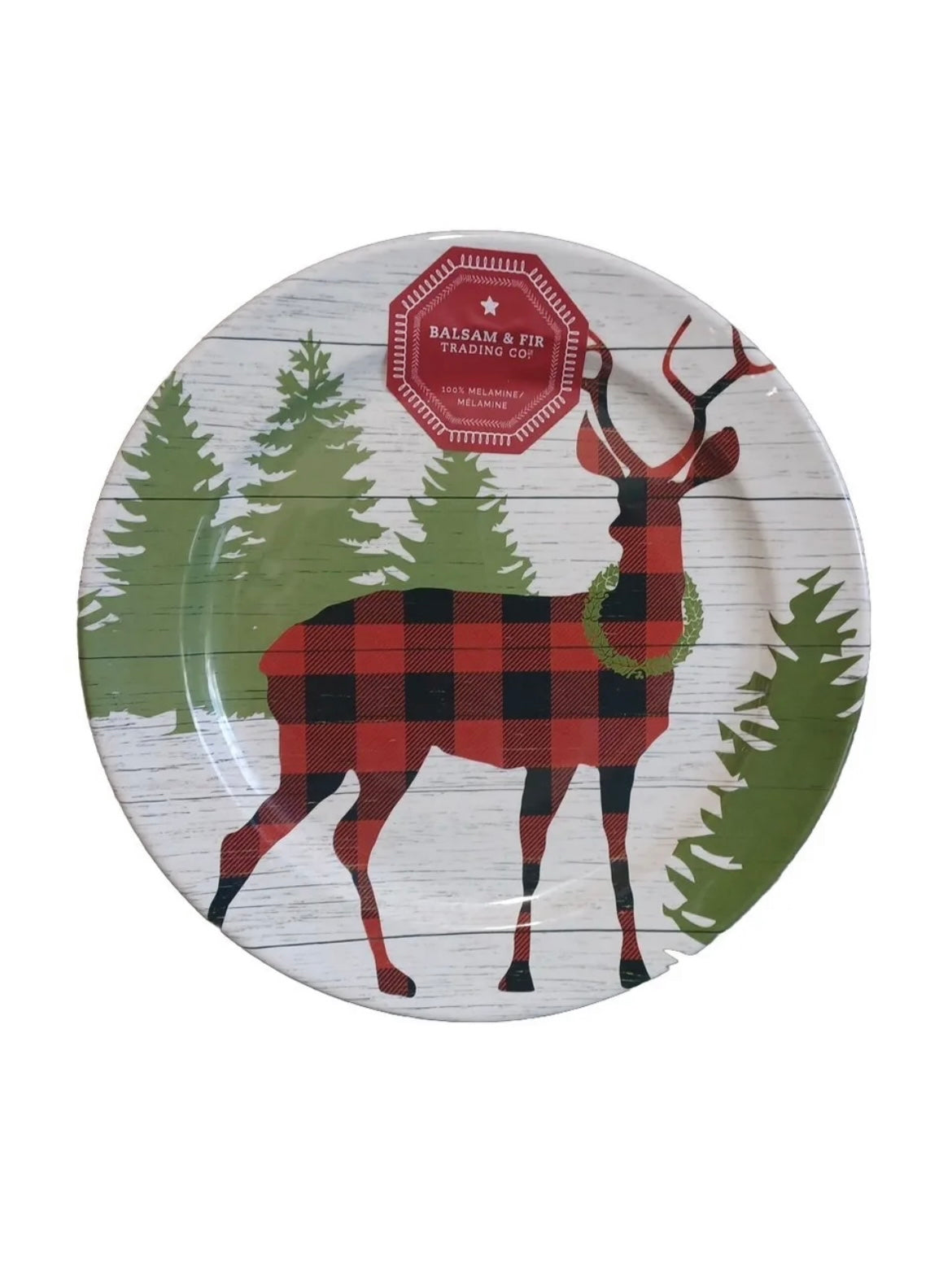 Set 4 REINDEER Balsam & Fir Christmas Dinner Plates Melamine 11”Holiday Plate