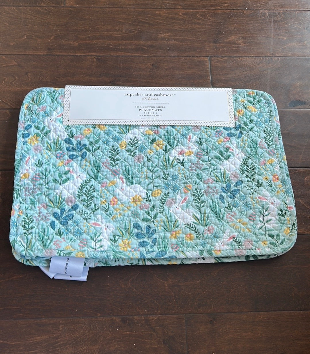 Cupcakes & Cashmere 4 Reversible Quilted Easter Placemats Floral Bunny New