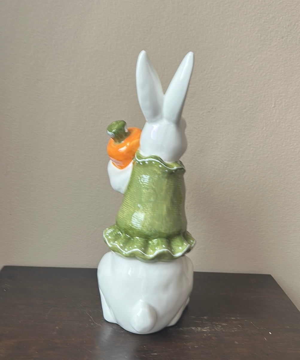 New Ceramic Bunny Rabbit Holding Carrot Easter Figurine Spring Decor 12”
