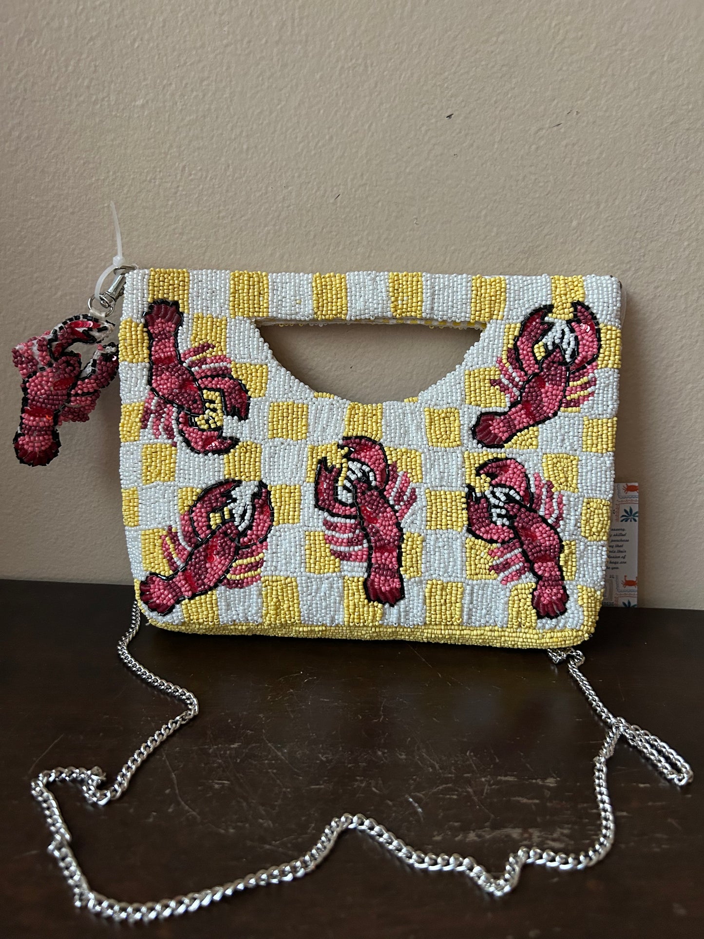 New Beaded Lobster Bag Checkered Clutch Crossbody