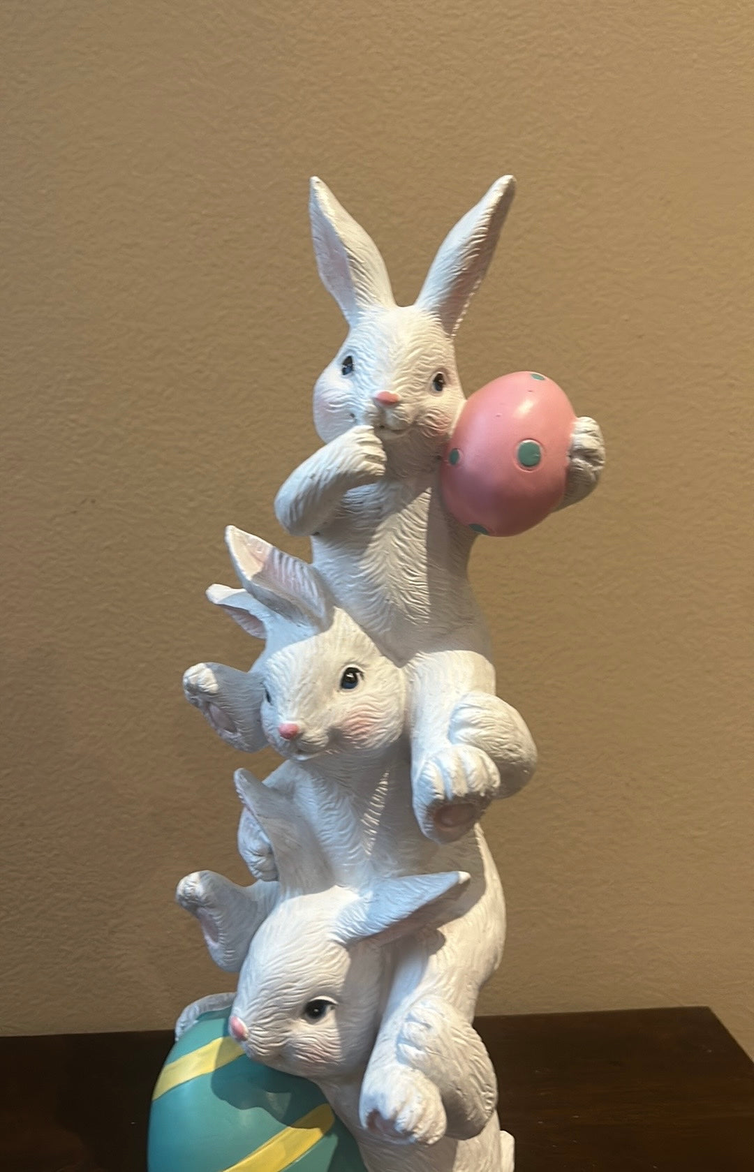 3 Cute Stacked Bunny Rabbits Easter Eggs Figurine New 14” Tall