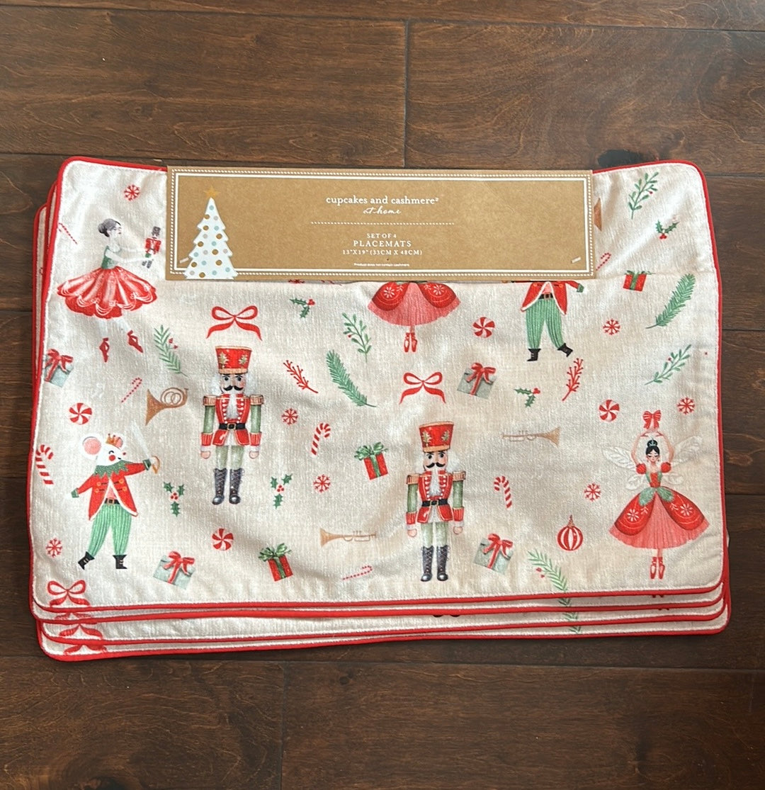 Cupcakes & Cashmere Set Of 4 Christmas Placemats New Nutcracker Ballerina