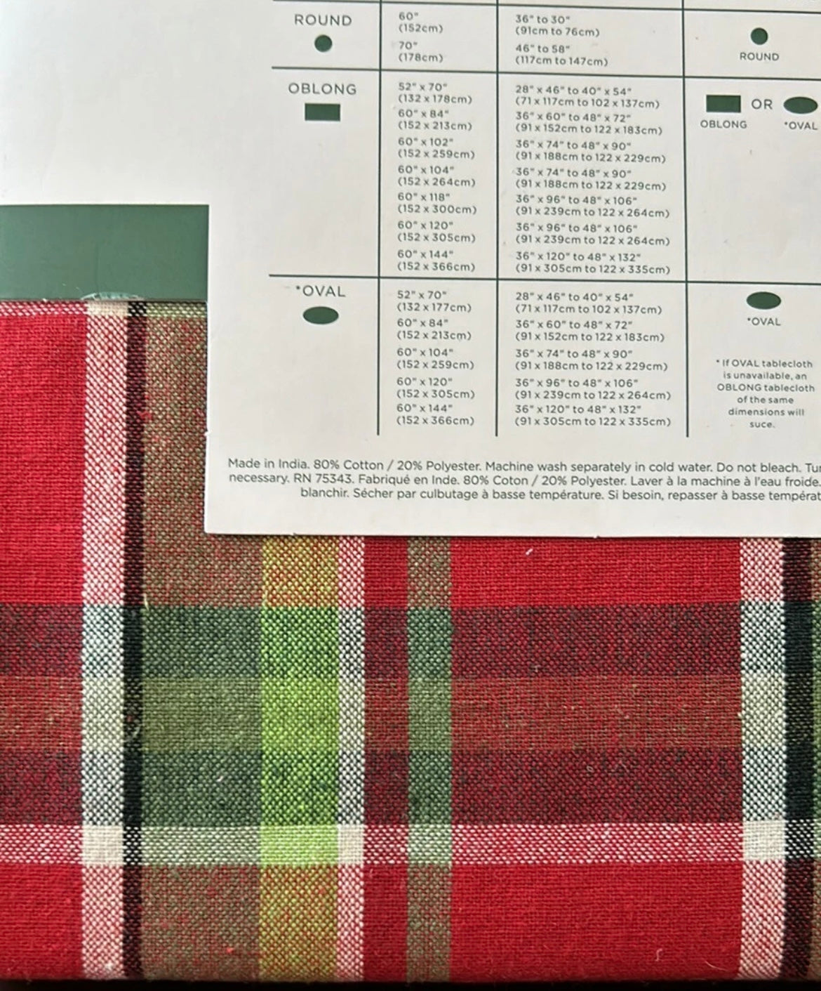 Rachel Ashwell Christmas Tablecloth Tartan Plaid 60”x102” Oblong Red