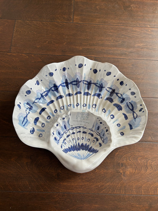 Sigrid Olsen Chip N Dip Platter New Oyster Shell Shape 12”x11”