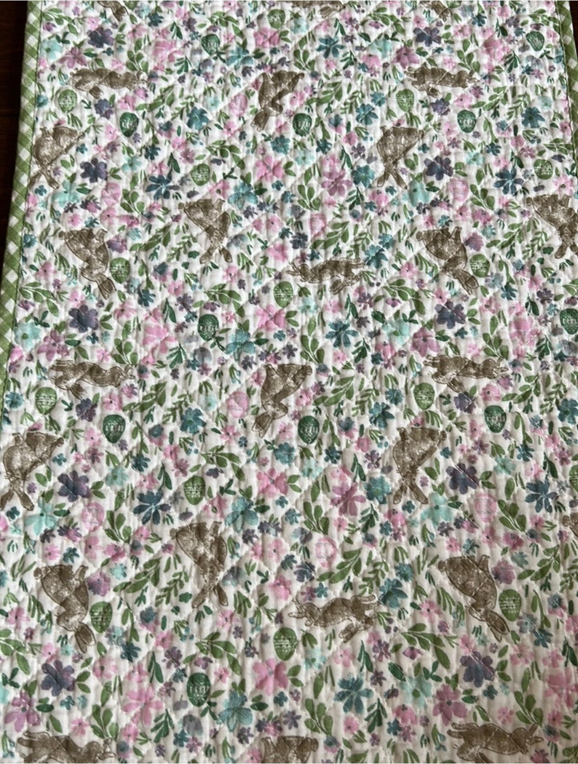 Rachel Ashwell Easter Table Runner Reversible Plaid  14”x72” Bunny Rabbit Floral