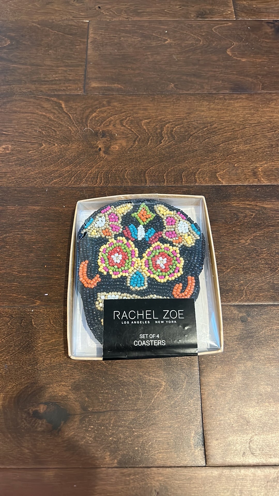 Rachel Zoe Set 4 Beaded Day Dead Sculls Coasters Home Dining Decor New In Box